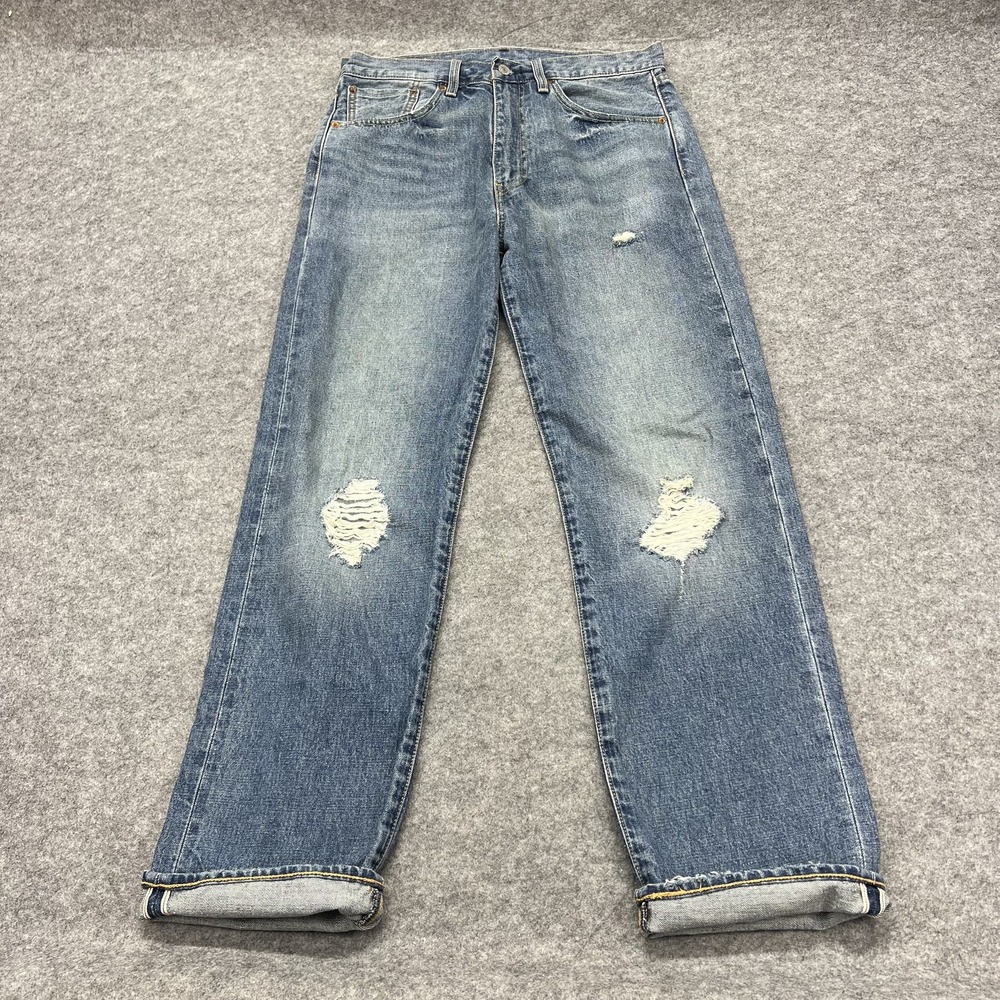 Levis 50's Straight Jeans Mens 32x32 Blue Distressed Selvedge Denim Premium